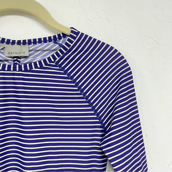Athleta Blue Striped Long Sleeve Stretchy Tee Shirt Blouse Womens XXS Nautical - Picture 8 of 9